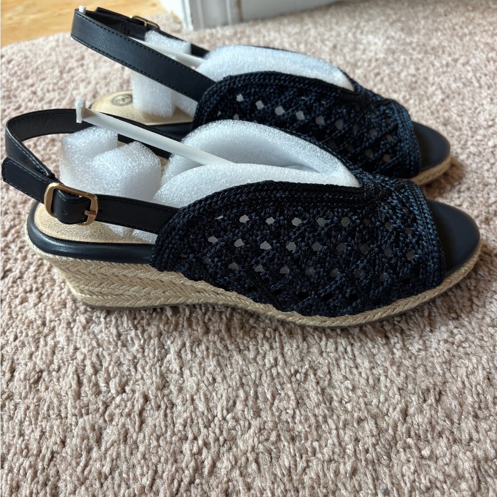 Bella Vita Black Crochet Espadrille Wedge Slingback